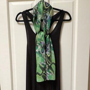 American Twist black maxi dress, size XL with complimentary green & black scarf